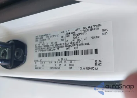 2021 Ford F-150 Lariat из США, поврежденный, VIN 1FTFW1E59MKD40177